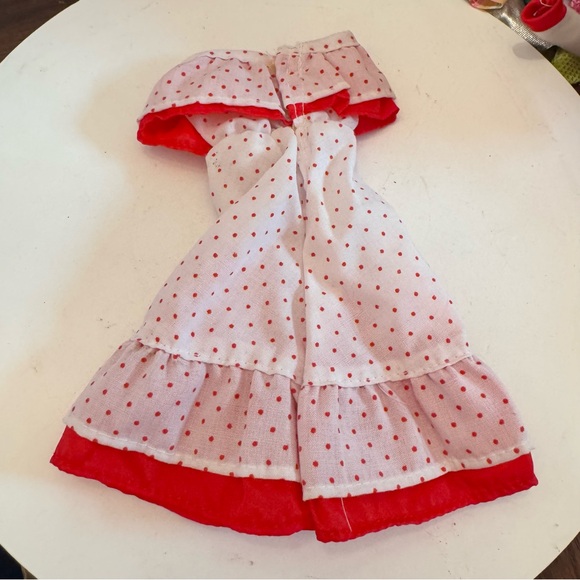 Vintage 1980's Barbie Doll Clothes - Clone White Pink Red Ruffle Polkadot Dress - Picture 2 of 3